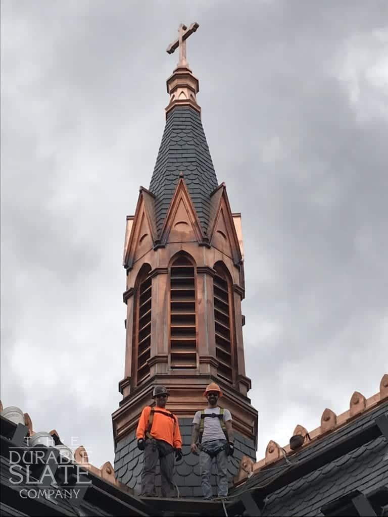 saint andrews center spire, restored in copper by the durable slate company