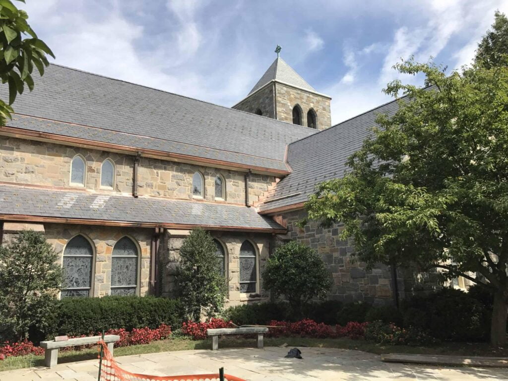 all saints church after slate roof replacement completed, located in Chevy Chase Maryland