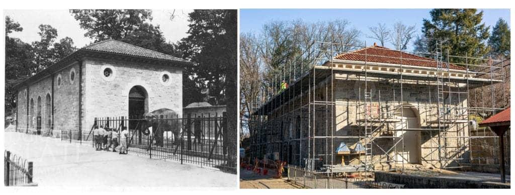 Maryland Zoo, Baltimore, MD side by side with a historical photograph