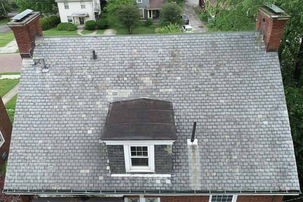 slate roof damaged after lightning strike in akron ohio