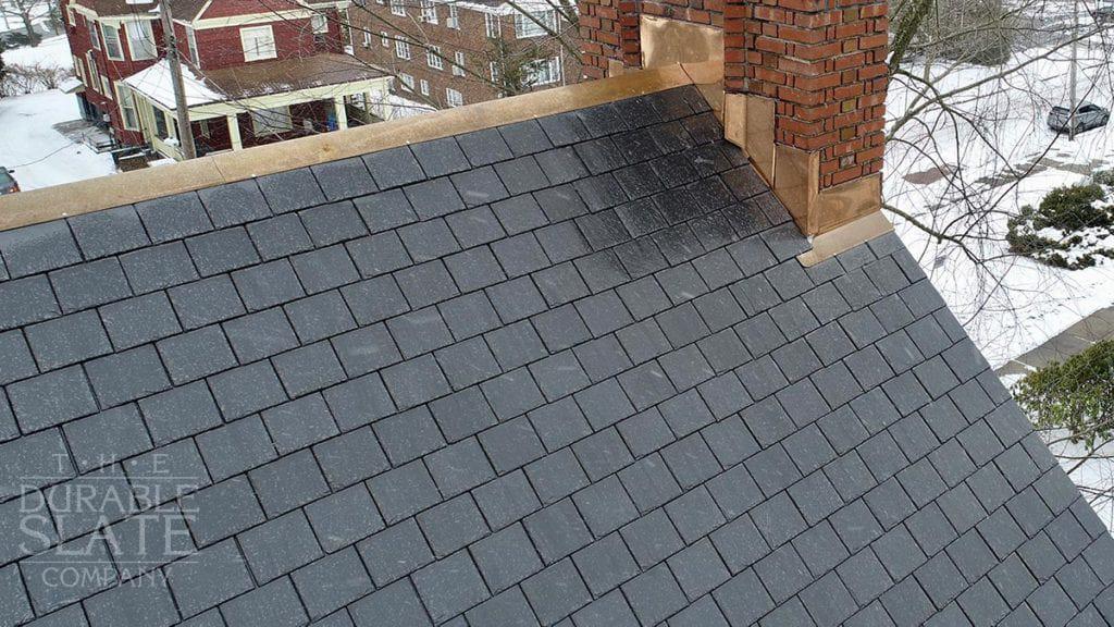 slate roof and copper flashing work on residential home in akron, ohio