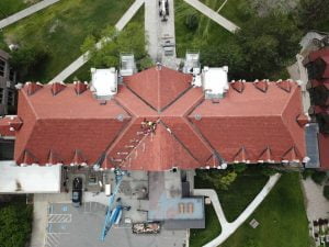 an aerial view of a building