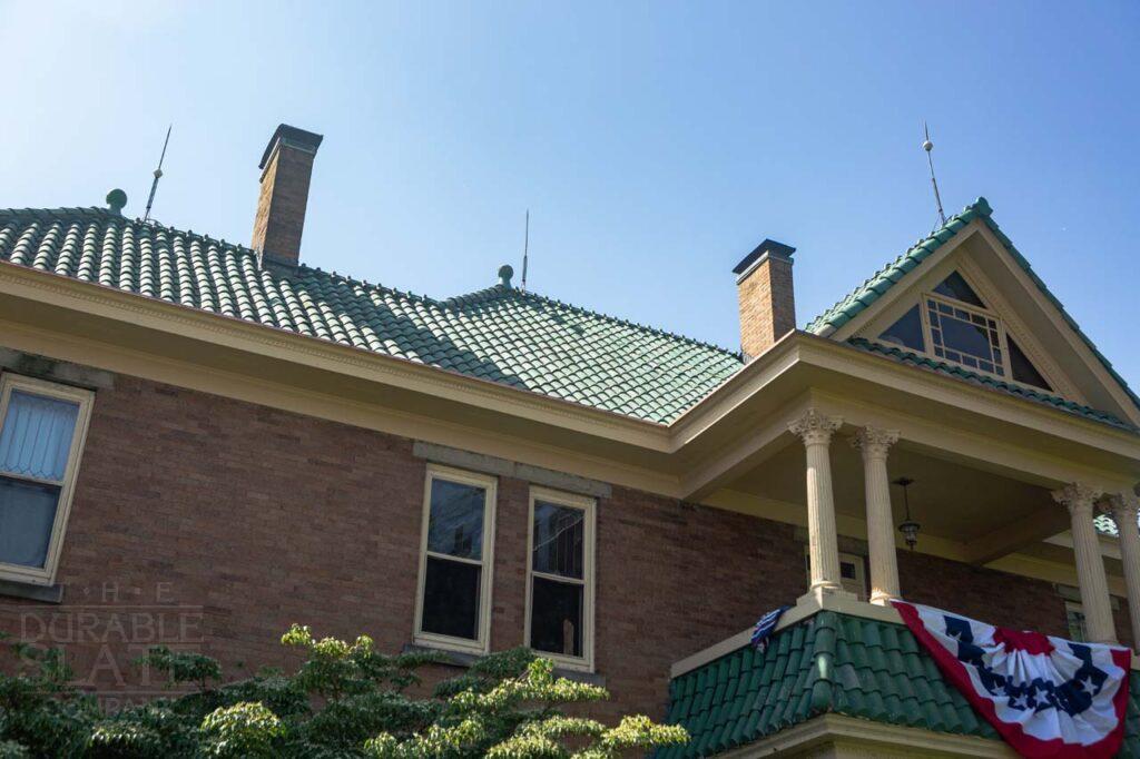 a close up of a brick building